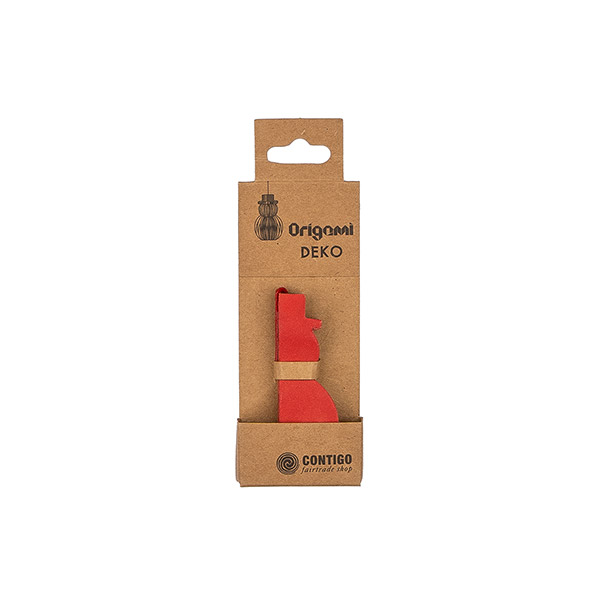 Papierdeko Origami 8cm, SCHNEEMANN, rot, Goldrand