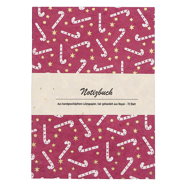 Notizheft ZUCKERSTANGE beere-natur-gold, Loktapapier / CONTIGO Fairtrade Onlineshop
