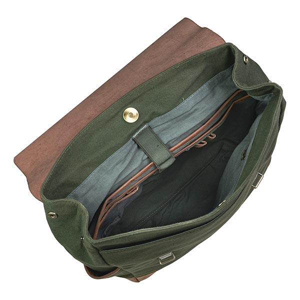 Laptop-Rucksack waldgrün-camel, Leder und Biobaumwolle / CONTIGO Fairtrade Onlineshop