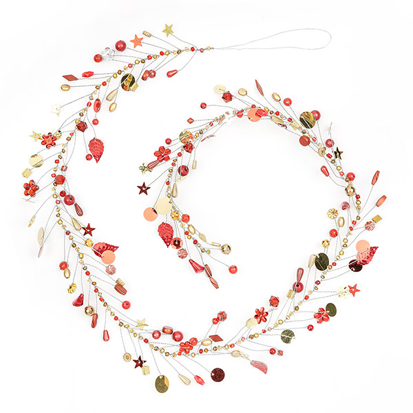 Perlendekoration GIRLANDE 90cm, rot-gold