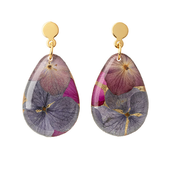 Ohrringe Drop BLÜTEN Violett Töne, vergoldet / CONTIGO Fairtrade Onlineshop