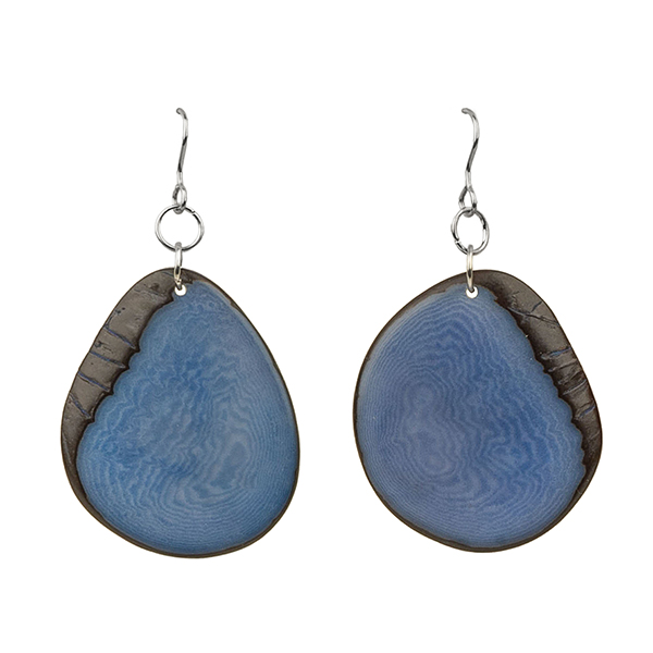 Ohrringe oval blau violett, Tagua