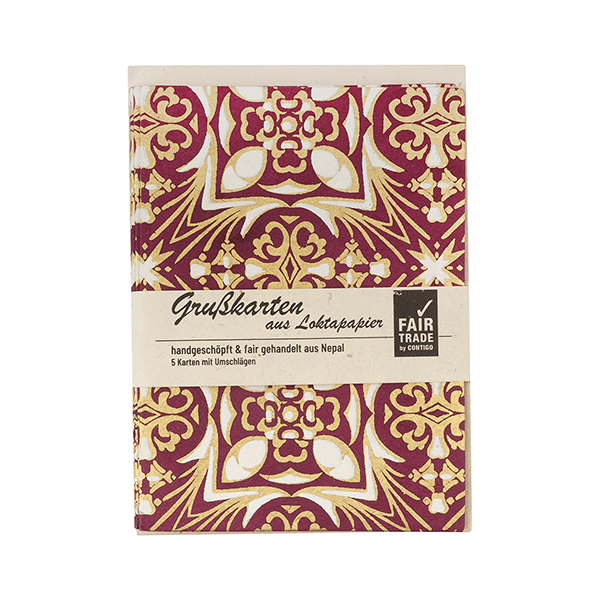 5 Karten mit Umschlag LISBOA beere-gold-weiß, Lokta