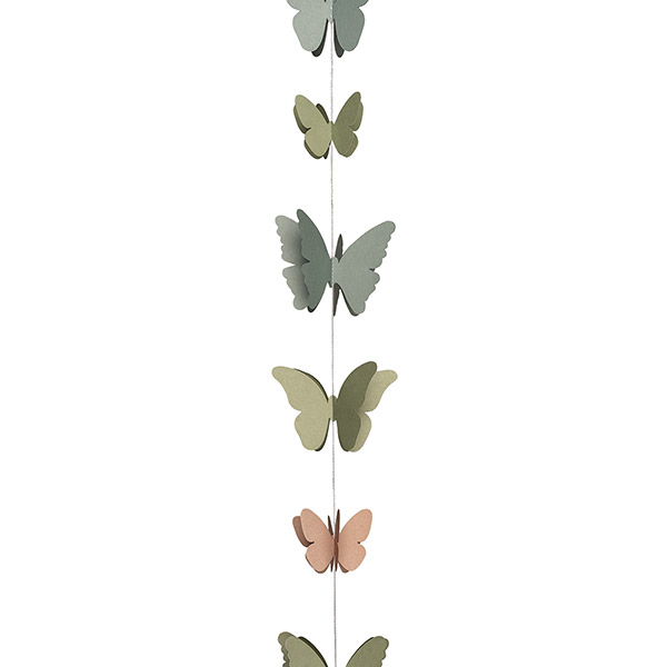 Girlande Schmetterlinge 3D, 220 cm, mintgrün-rosa-hellblau, Papier / CONTIGO Fairtrade Onlineshop