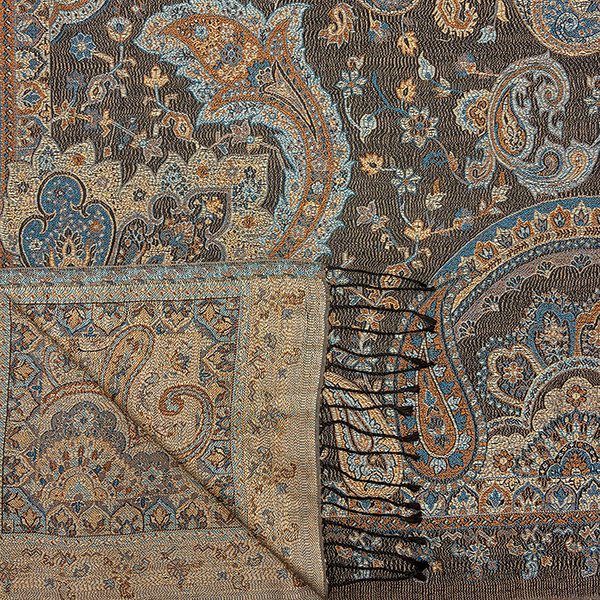 Schal PAISLEY, schwarz-cognac-blau-mix, 190x54cm, Seide / CONTIGO Fairtrade Onlineshop
