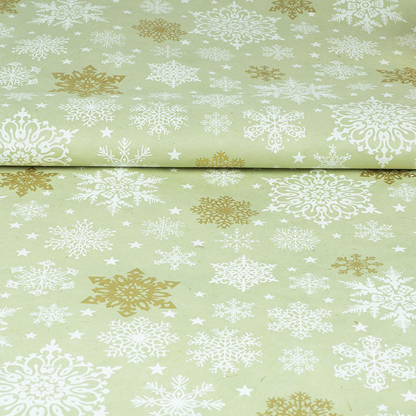LOKTA Papierbogen, handgemacht, SNOWFLAKES salbei-weiß-gold