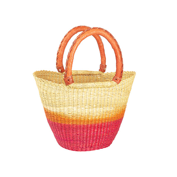 Bolga Korb KLEIN  U-Form 30cm DIPPY pink, Steppengras / CONTIGO Fairtrade Onlineshop