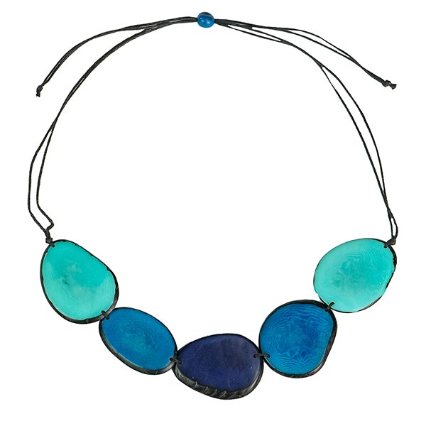 Halskette Scheiben in Blautönen, Tagua Halskette Scheiben in Blautönen, Tagua