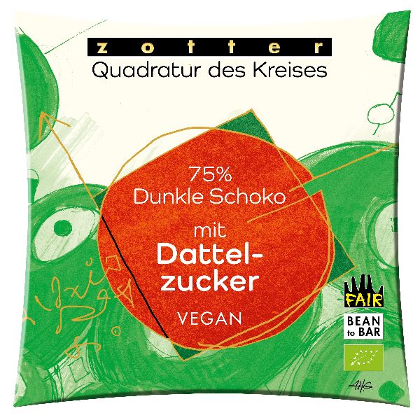 Quadratur 75%  Dunkle Schoko mit Dattelzucker 70g BIO vegan / CONTIGO Fairtrade Onlineshop
