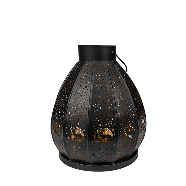 Laterne 30x25cm, NIGHT FOREST, schwarz-gold, Eisenblech