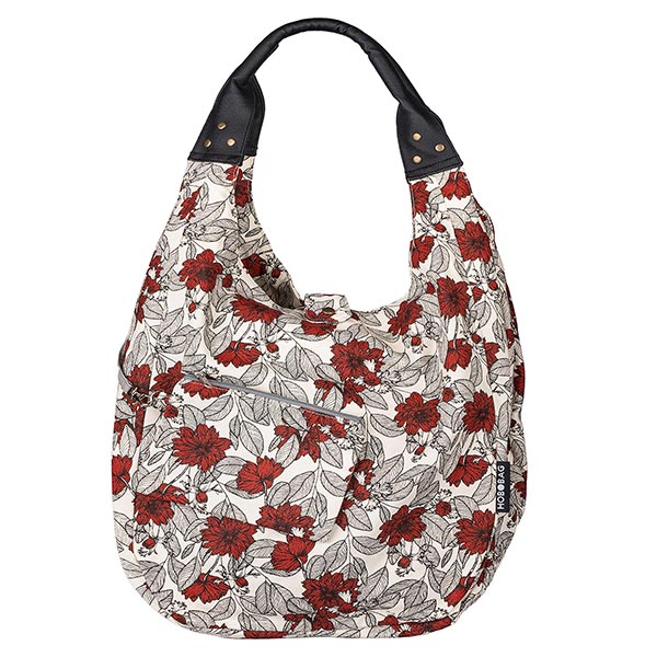 Tasche HOBOBAG ROSES, schwarz-rot, Baumwollcanvas