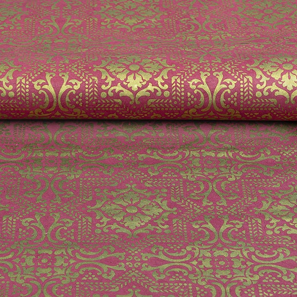 LOKTA Papierbogen, handgeschöpft, ARABIC STAR himbeerrot-gold