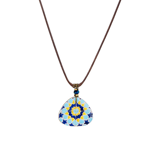 Halskette gerundet Mandala blau-gelb, Fliese