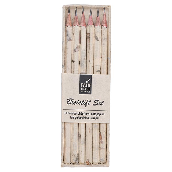 Stifte 6er-Set Box FLOWER POWER natur, Loktapapier handgeschöpft Stifte 6er-Set Box FLOWER POWER natur, Loktapapier handgeschöpft