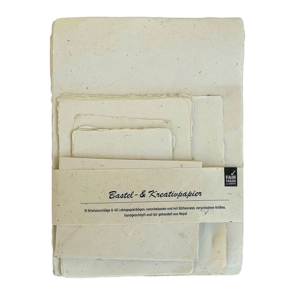 Loktapapiere 50er SET, natur, Briefbögen + Briefumschläge, Loktapapier handgeschöpft