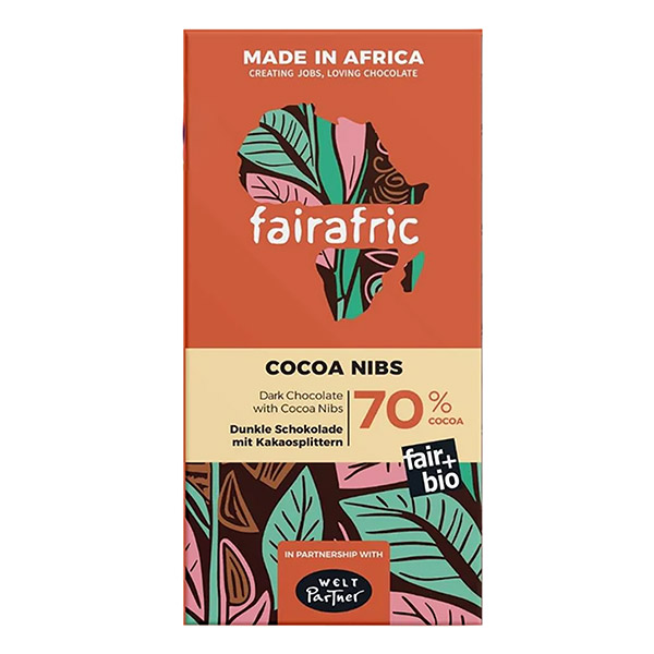 fairafric - Schokolade BIO Dunkle 70%  & Cocoa Nibs 80g / CONTIGO Fairtrade Onlineshop