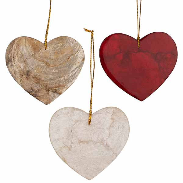 Anhänger HERZ rot,weiß,gold, Capiz, Stückpreis / CONTIGO Fairtrade Onlineshop