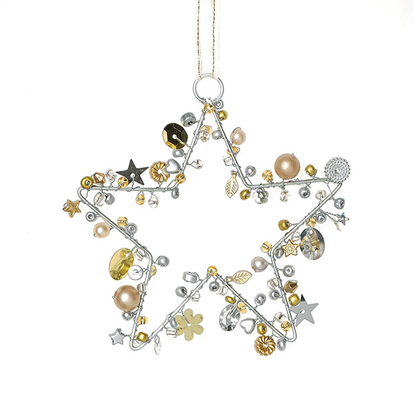 Perlendekoration STERN 10cm, gold-silber