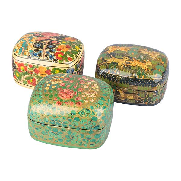 Dose Kaschmir, 8,5x7,5cm handbemalt, Pappmaché / CONTIGO Fairtrade Onlineshop