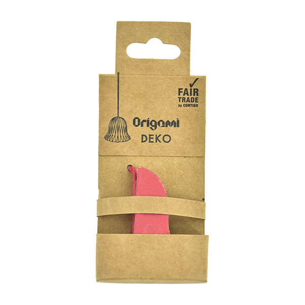 Papierdeko Origami GLOCKE, 5cm, rot, Goldrand / CONTIGO Fairtrade Onlineshop