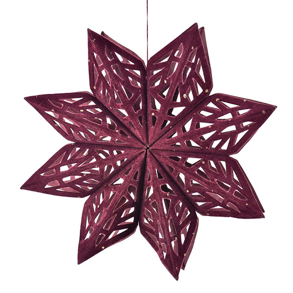 Samtstern mit goldenen Punkten, 23cm, beere, Papier beflockt