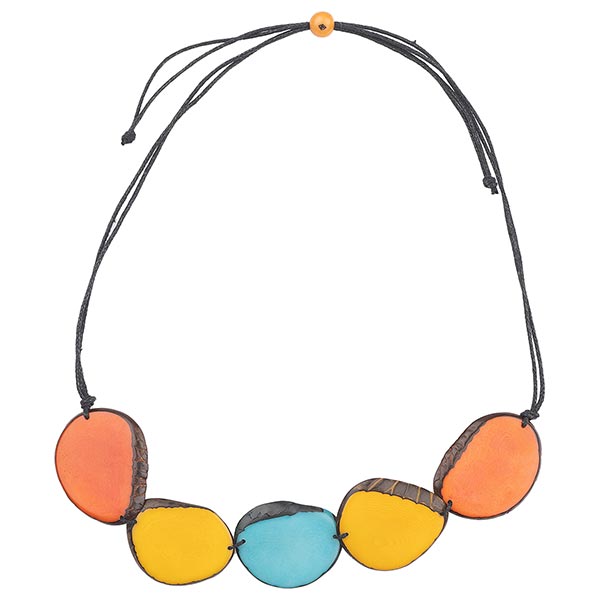 Halskette, Scheiben mit Aqua, Tagua
