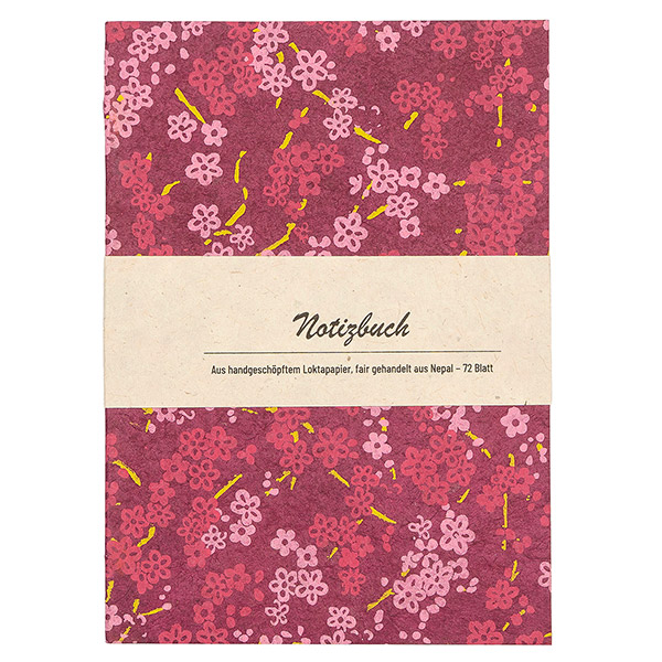 Notizheft BLÜMCHEN, purpur-rosa-fuchsia-limette / CONTIGO Fairtrade Onlineshop