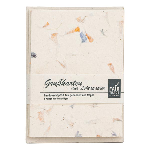 5 Karten mit Umschlag RINGELBLUME natural, Loktapapier handgeschöpft