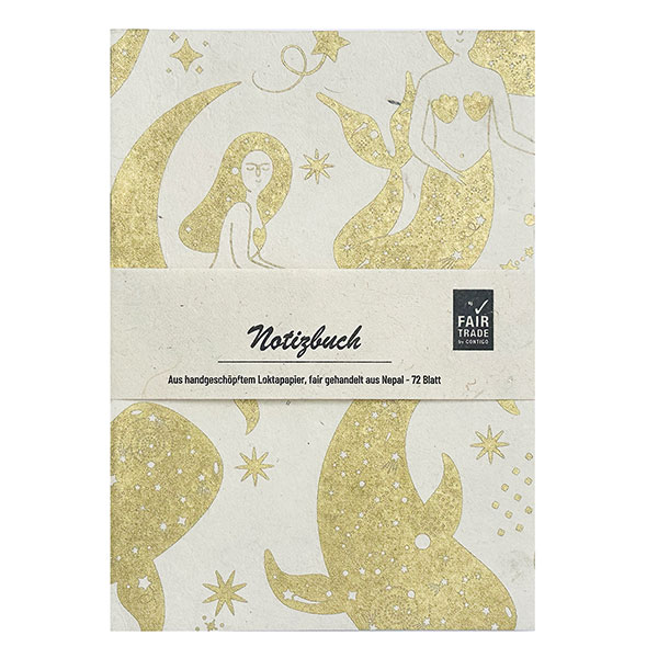 Notizheft MERMAID WHALE natur-gold, Lokta handgeschöpft
