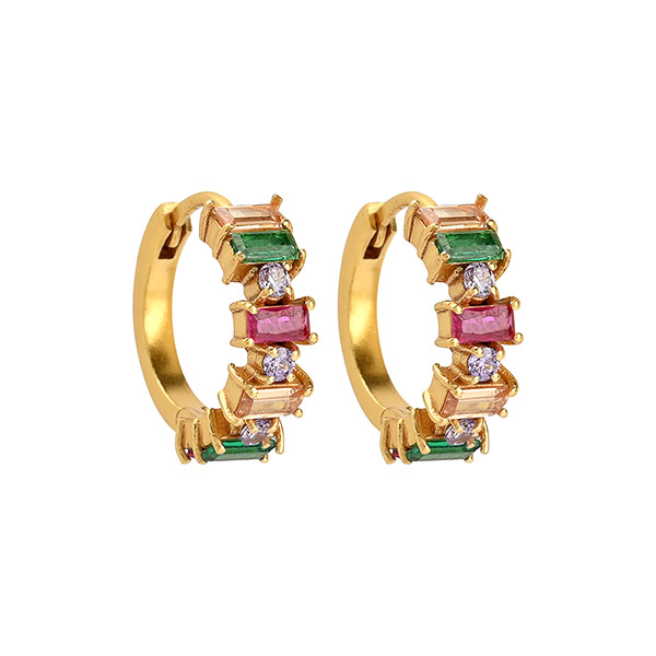 Ohrringe, Creole, Zirkonia bunt, 22K vergoldet / CONTIGO Fairtrade Onlineshop
