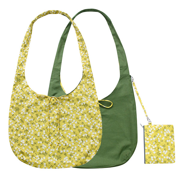Wendetasche GREEN FLOWERS, gelb, grün, bedruckte Baumwolle