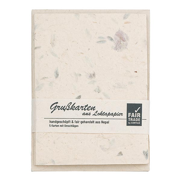 5 Karten mit Umschlag PINK FLOWERS natural, Loktapapier handgeschöpft