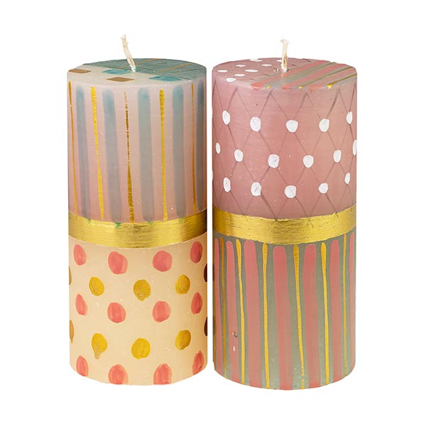 Stumpenkerze 7x15cm PASTELL & GOLD, Kapula / CONTIGO Fairtrade Onlineshop