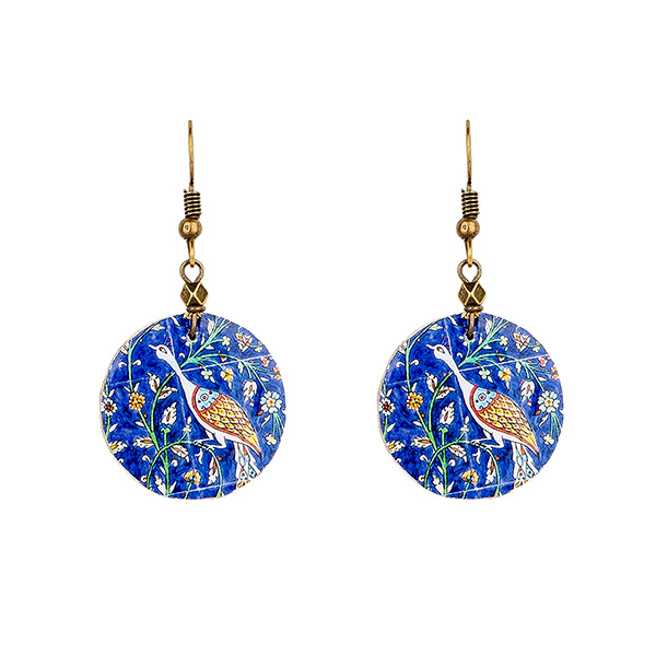 Ohrringe DISC Vogel blau-bunt, Fliese