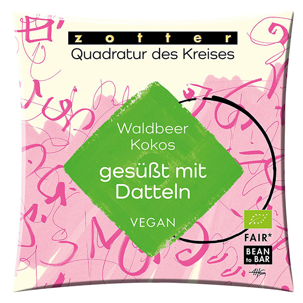Quadratur Waldbeer Kokos mit Dattelzucker 70g BIO vegan / CONTIGO Fairtrade Onlineshop