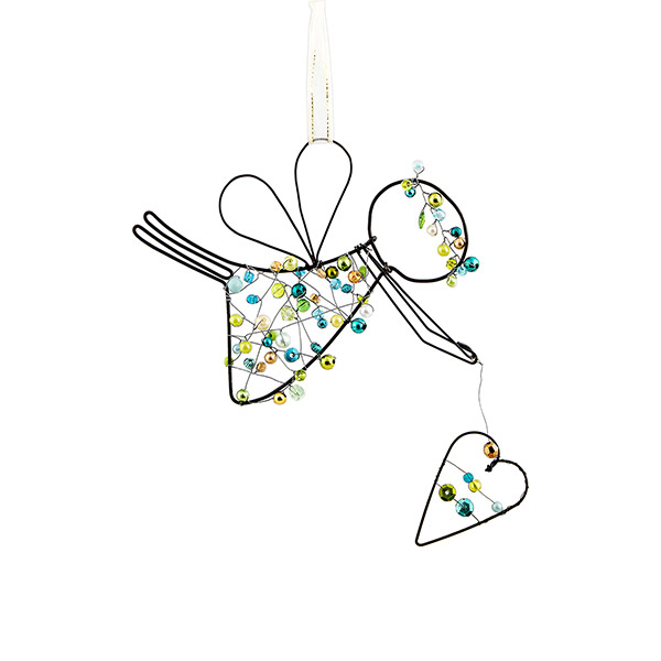 Perlendekoration Fee 13cm mit Herz, petrol