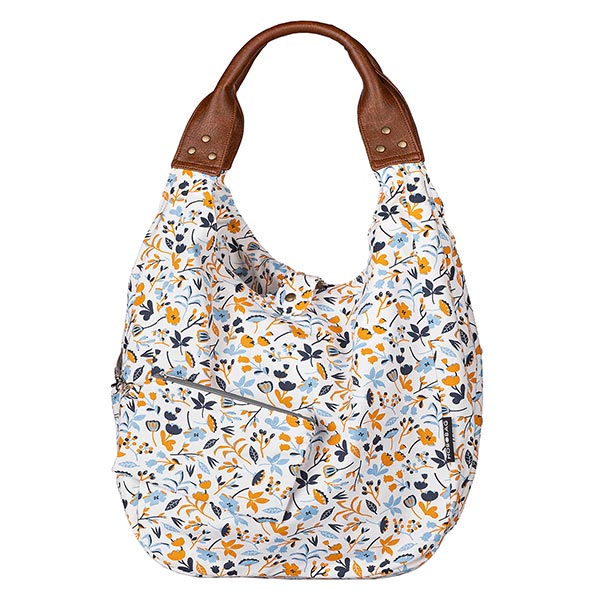 Tasche HOBOBAG FLOWERS hellblau/creme, Baumwollcanvas