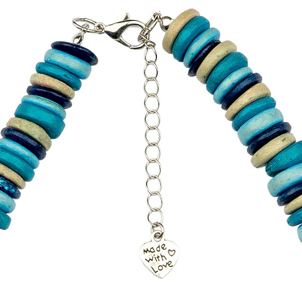 Halskette Scheibchen Blautöne, Kokosnuss / CONTIGO Fairtrade Onlineshop