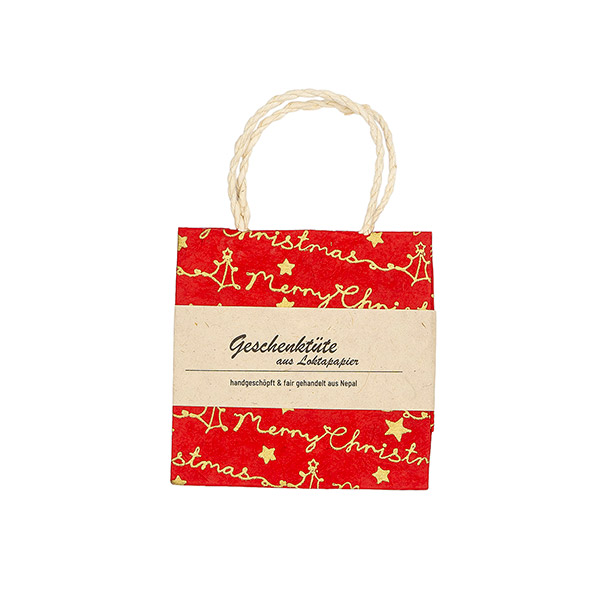 Geschenktüte XS MERRY CHRISTMAS, rot-gold, Loktapapier / CONTIGO Fairtrade Onlineshop