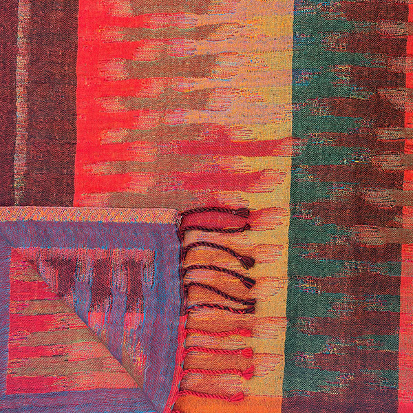 Wolldecke Plaid 200x140 IKAT, rot-orange-pink-mix,100%Wolle / CONTIGO Fairtrade Onlineshop