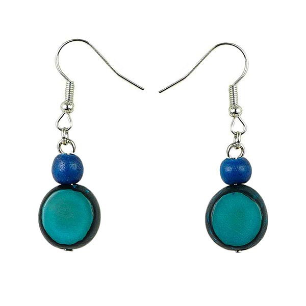 Ohrringe Puntos lang, blau, Palmnuss / CONTIGO Fairtrade Onlineshop