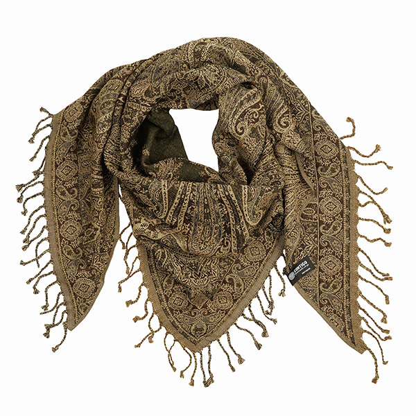 Dreieckstuch PAISLEY, dunkelbraun-khaki, 120x120x190 cm, 100 % Wolle