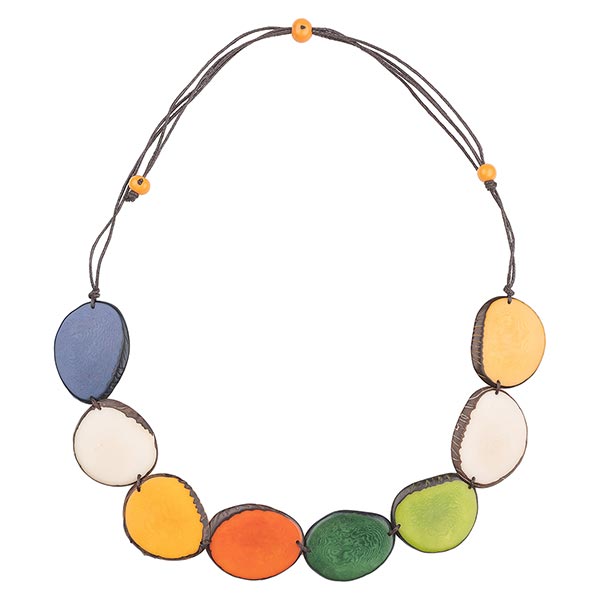 Halskette einreihig grün,weiß,apricot, Tagua