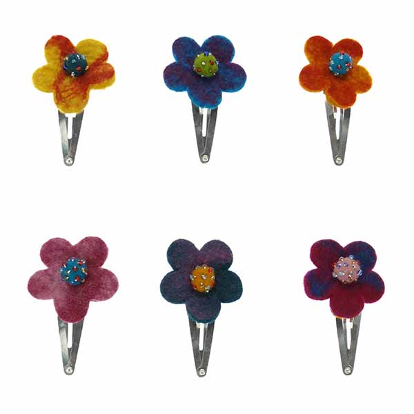Haarspange BLUME MIT GLASPERLCHEN (Stückpreis), Wollfilz / CONTIGO Fairtrade Onlineshop