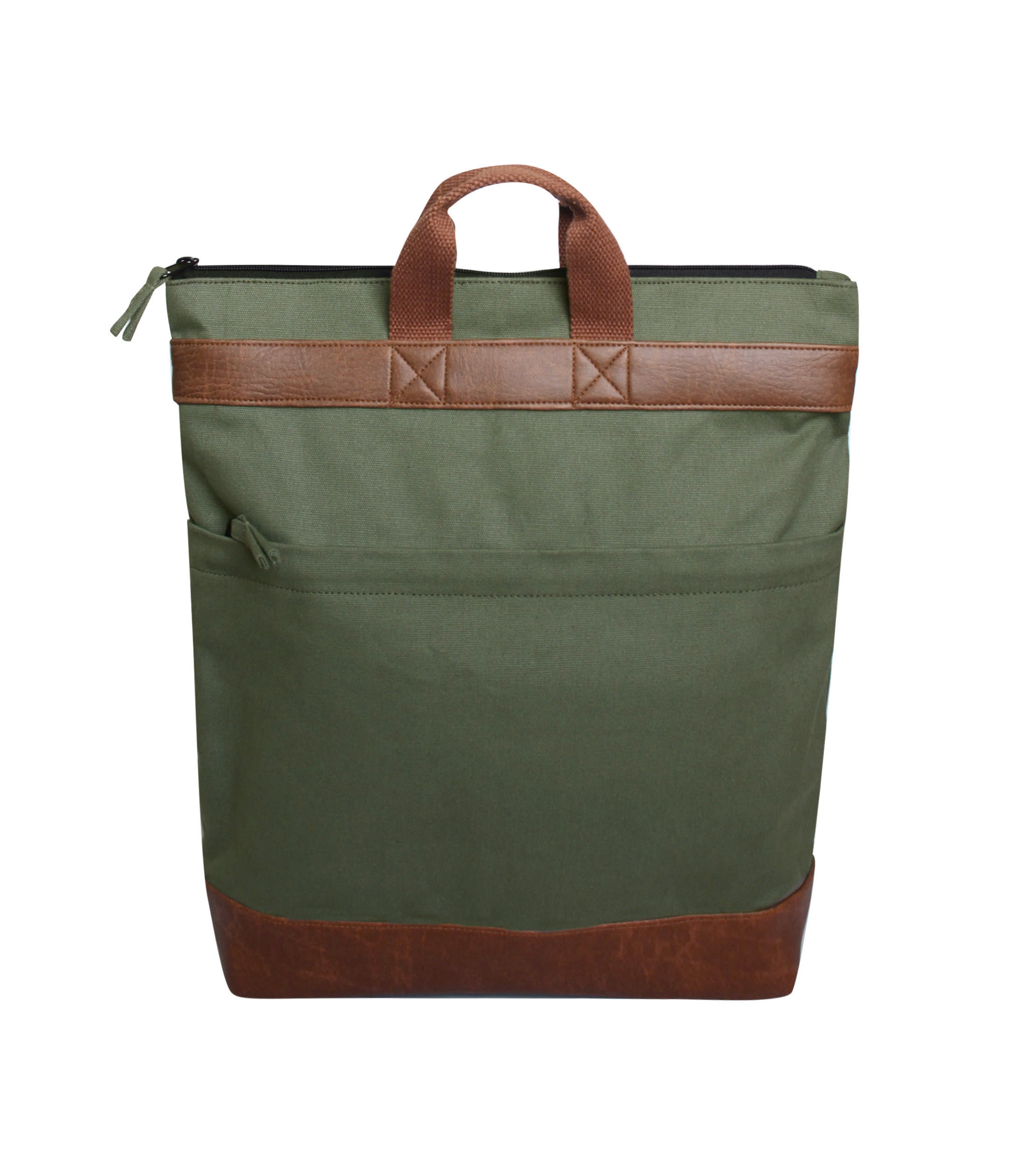 Rucksack Schultertasche 3in1, UNI khaki grün, Baumwoll-Canvas