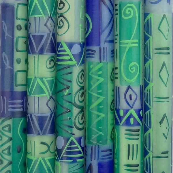 Stabkerze 23cm BLUE&GREEN, Kapula / CONTIGO Fairtrade Onlineshop