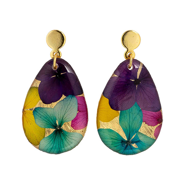Ohrringe Drop BLÜTEN bunt, vergoldet / CONTIGO Fairtrade Onlineshop