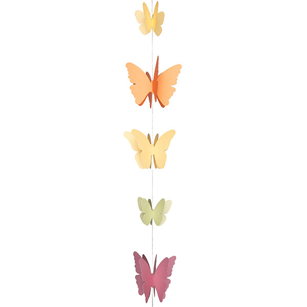 Girlande Schmetterlinge 3D 220cm, buttergelb-hellgrün-pink-apricot, Papier / CONTIGO Fairtrade Onlineshop