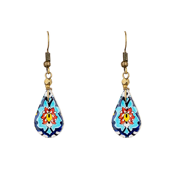 Ohrringe Tropfen Romantic Flower blau-bunt, Fliese