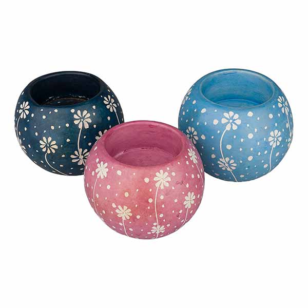 Teelichthalter Kugel 6cm Blumen, Speckstein / CONTIGO Fairtrade Onlineshop